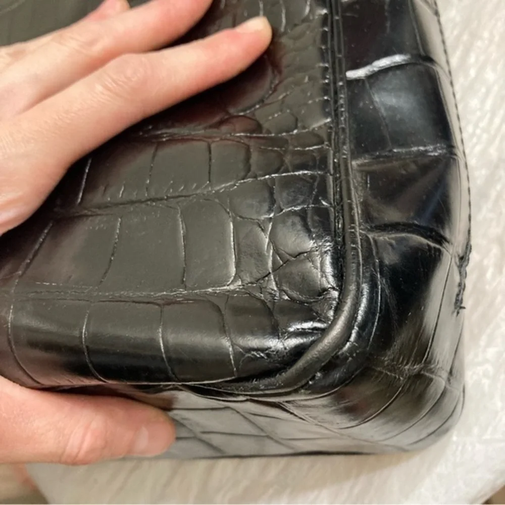 Furla black embossed leather multi compartment tote bag
